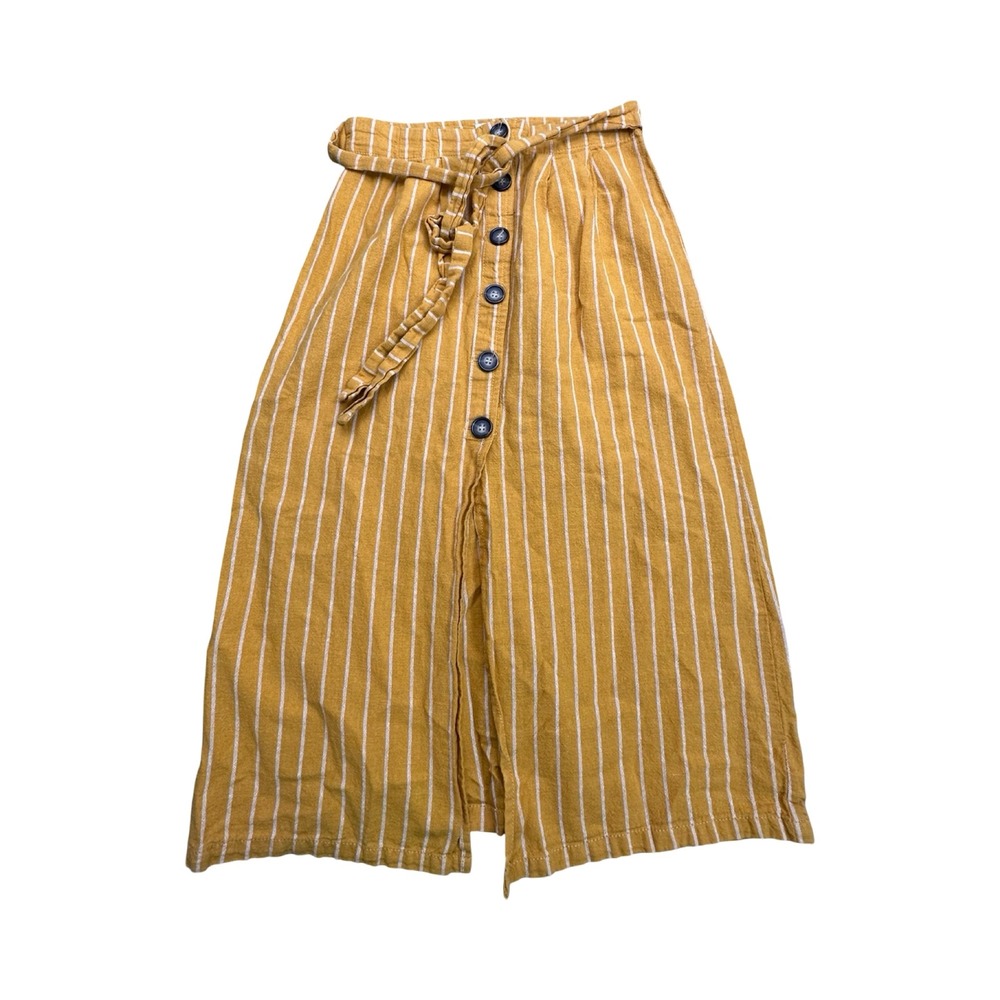 Cali 1850 Skirt Womens S Yellow Striped Button Front Linen Blend Boho